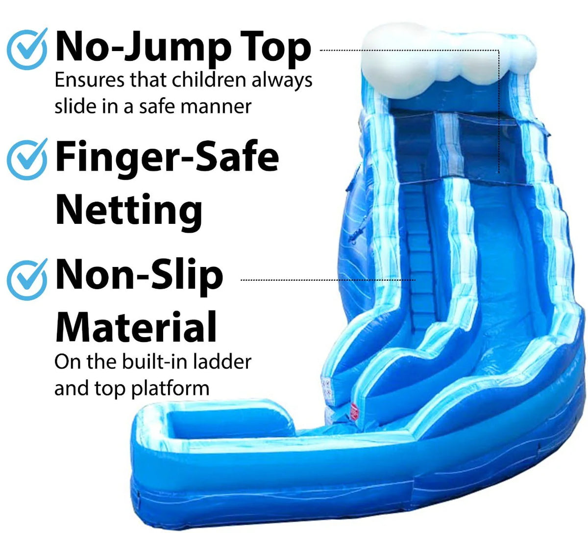 Blue Marble Wave Curved Inflatable Water Slide with Blower V56642