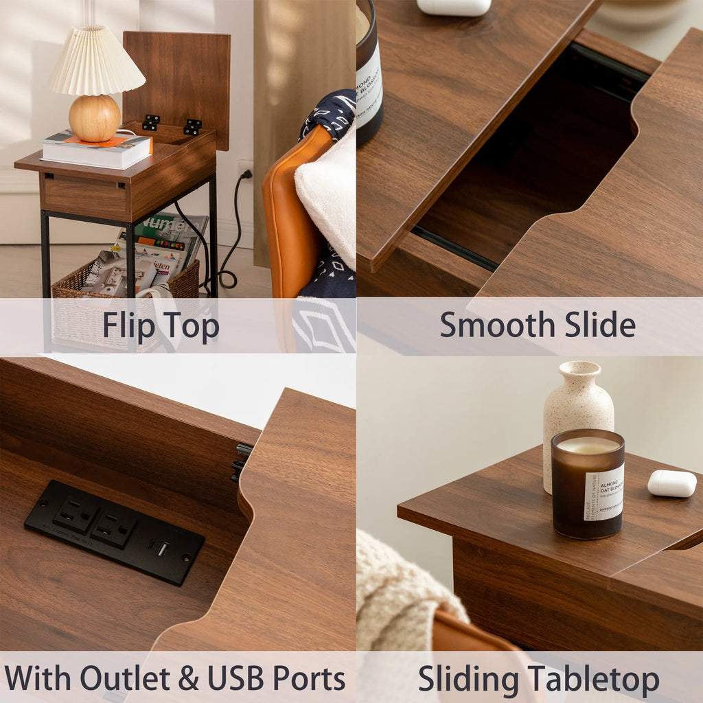 Narrow End Table with Storage and Built-In Outlets M4221