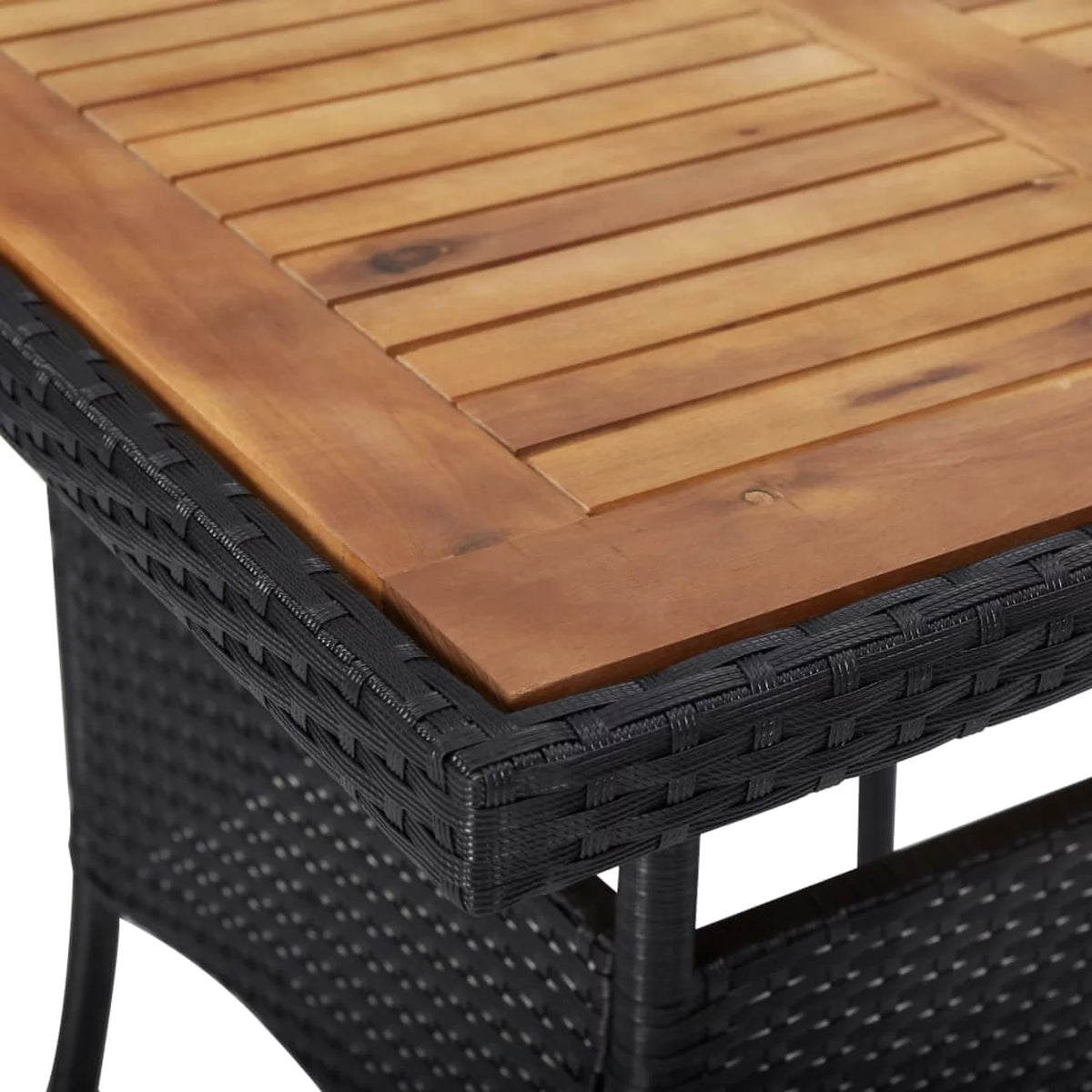 Acacia Wood Black Poly Rattan Patio Dining Table A10511