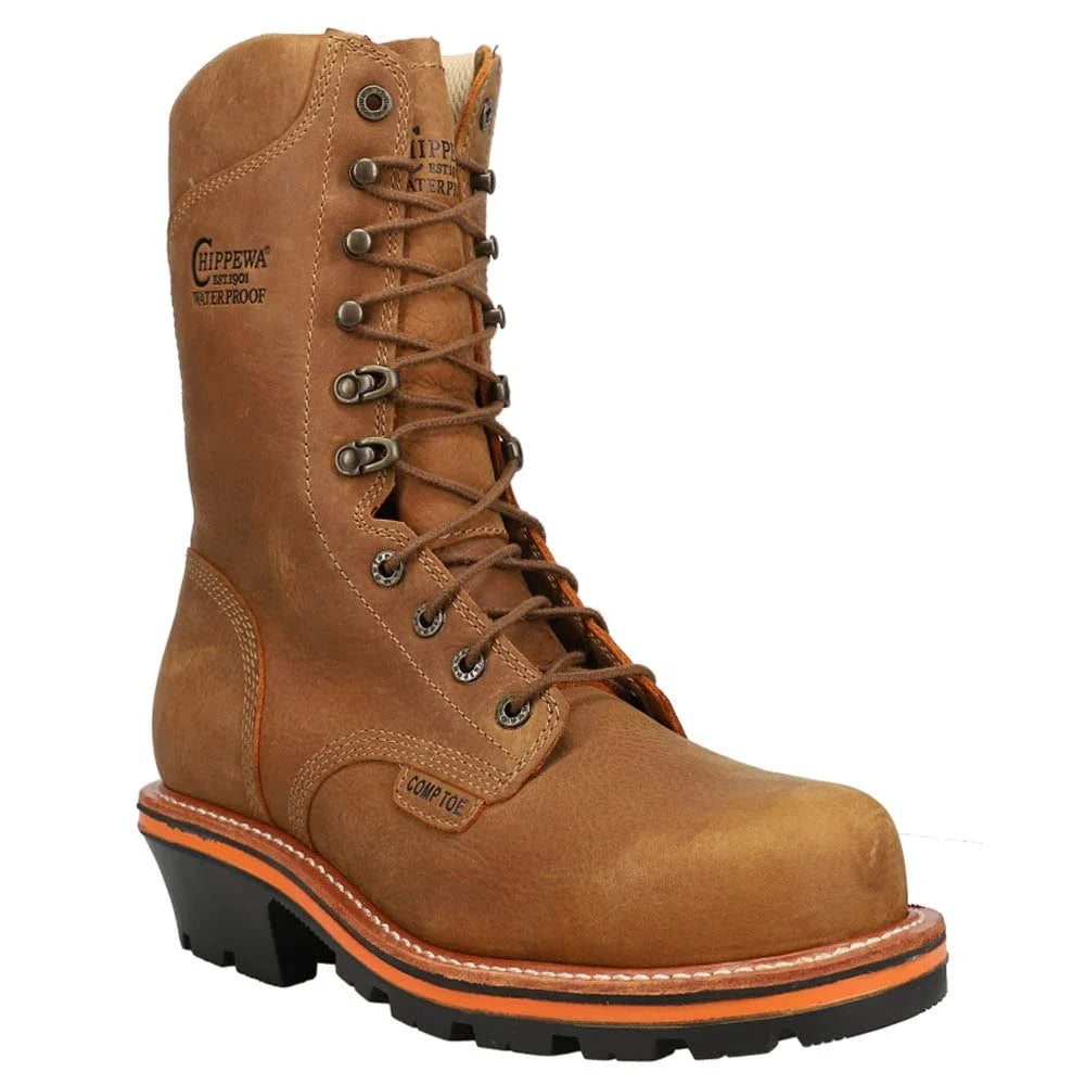 Brown Waterproof Composite Toe Insulated Lace-Up Work Boots J80988