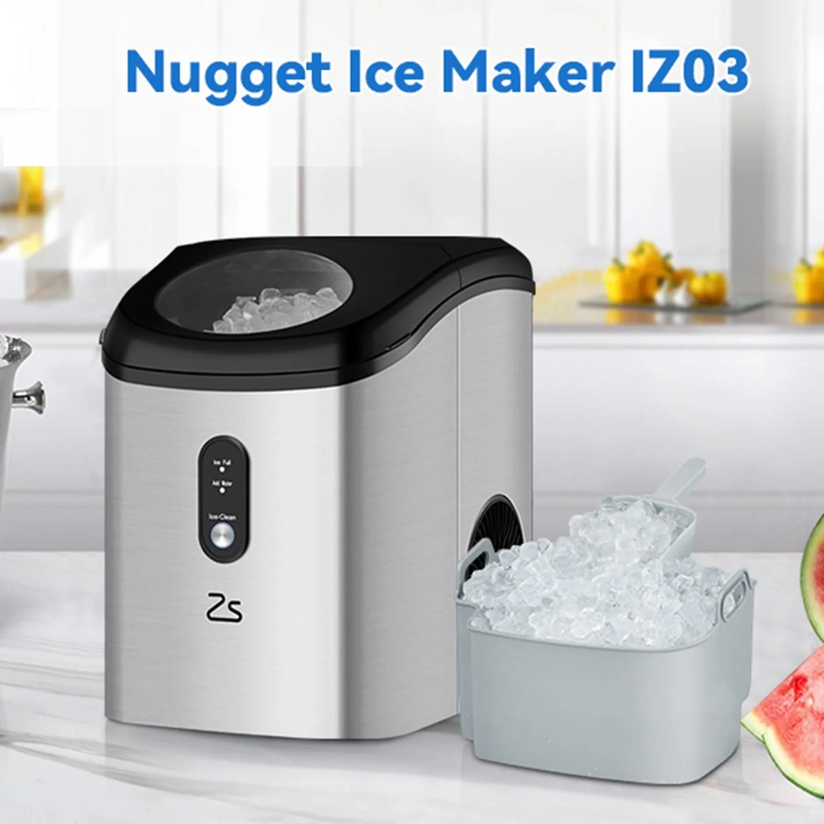 Nugget Ice Maker Countertop, Self-Cleaning Portable with Ice Scoop Z614
