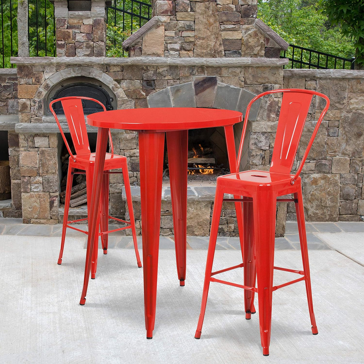 30 Round Silver Metal Indoor-Outdoor Bar Table Set with 2 Cafe Stools V712542