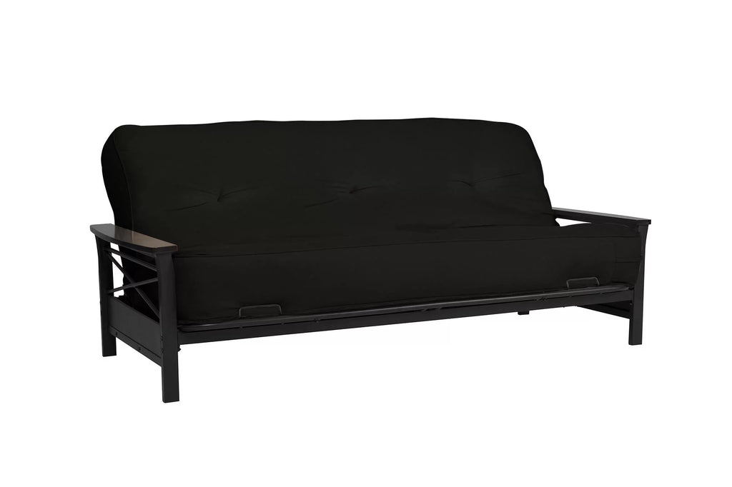 Full Size Metal Futon Frame with Espresso Wood Armrests J90837