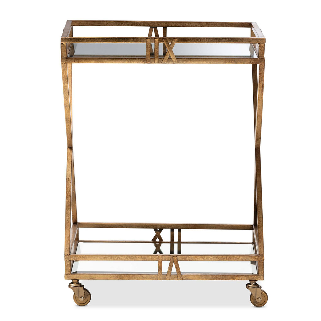 Antique Gold Finished 2-Tier Mobile Bar Cart H198165