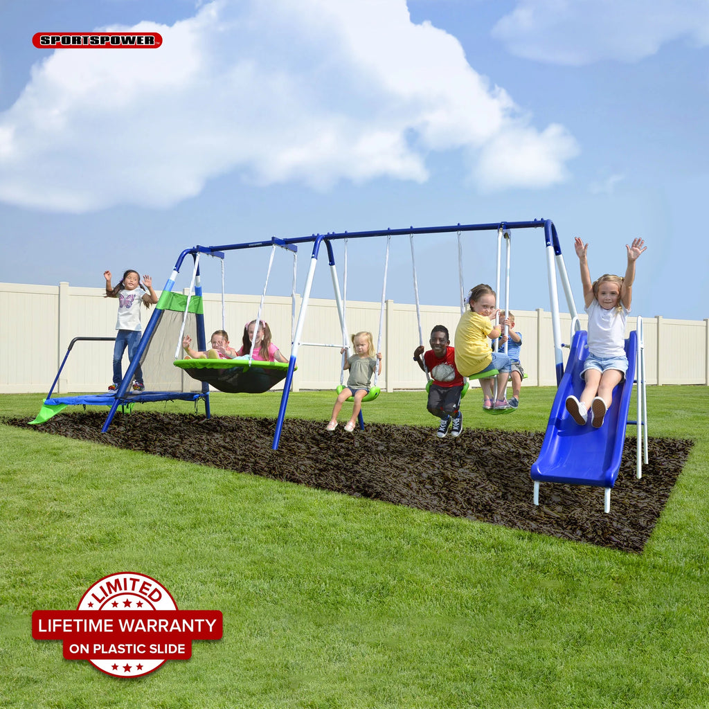 Metal Swing Set with Saucer and Slide X788760