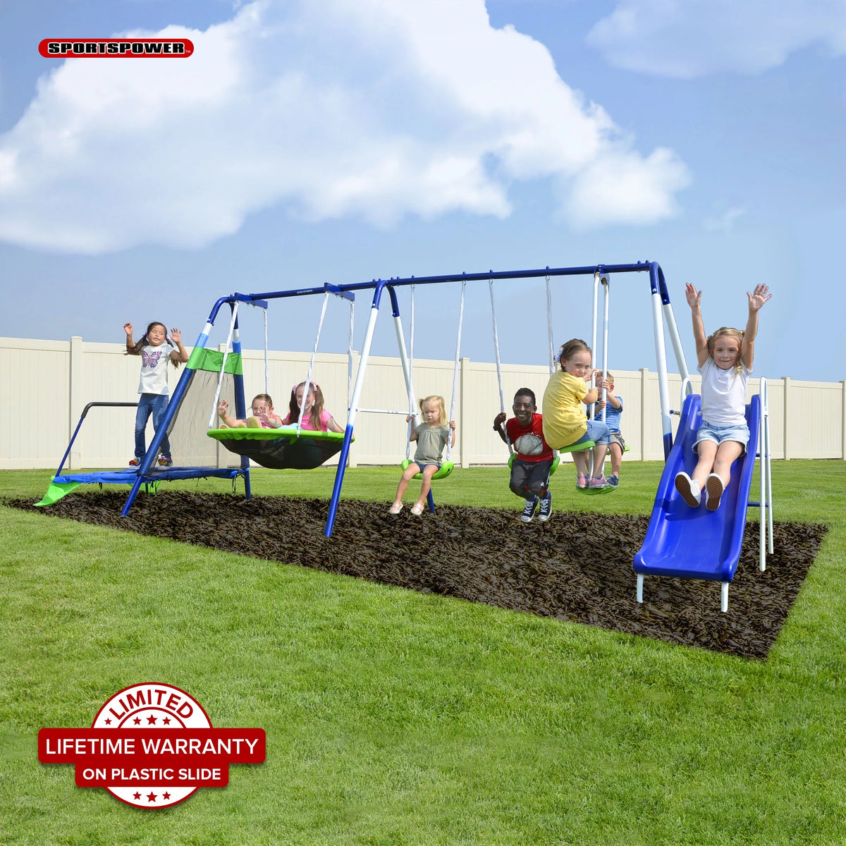 Metal Swing Set with Saucer and Slide X788760