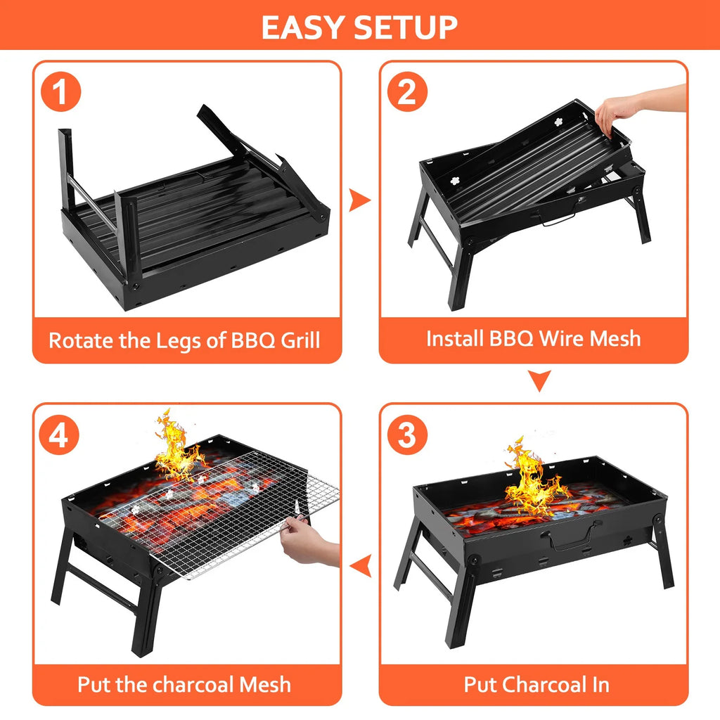 Charcoal Grill Portable Folding Stainless Steel Grill Y28871