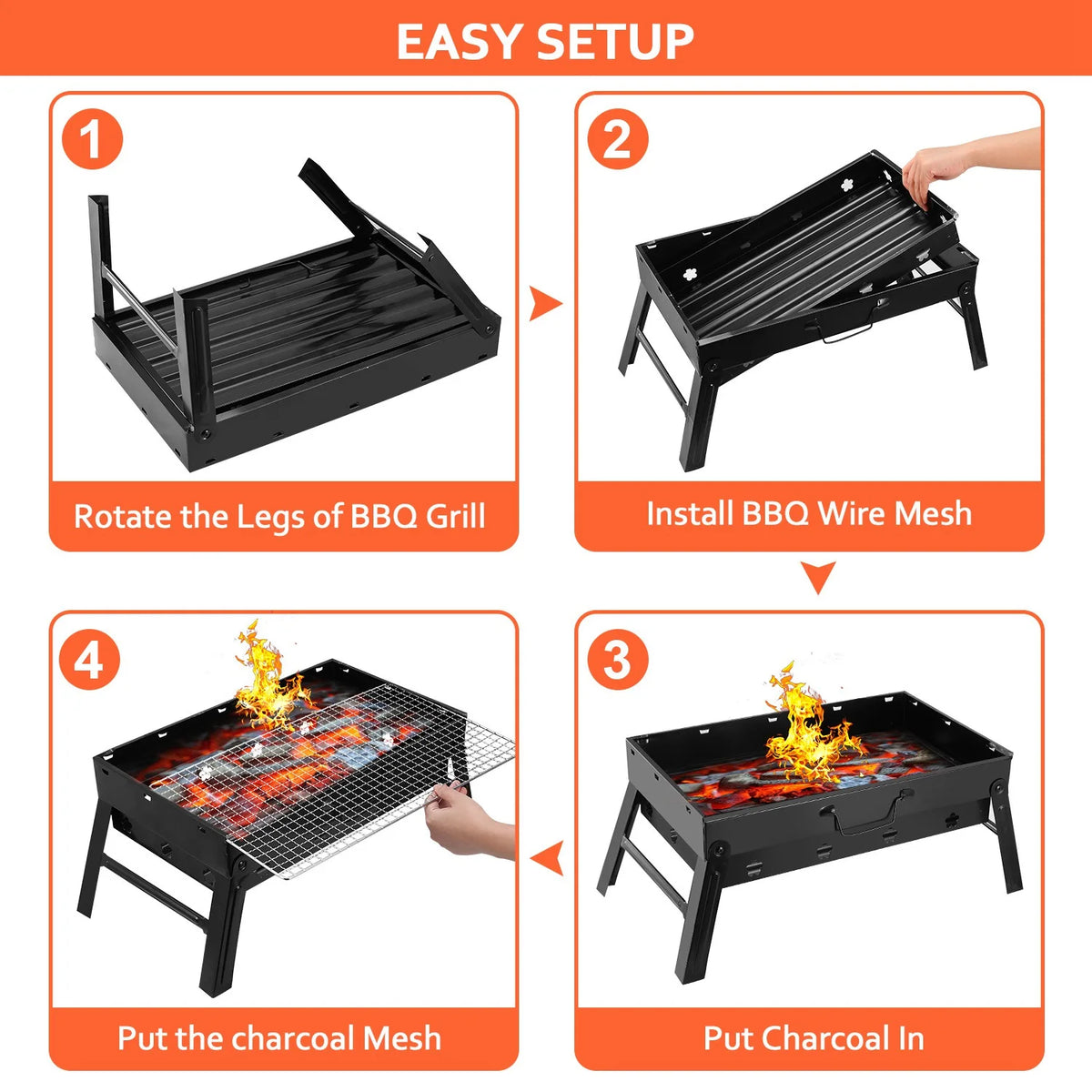Charcoal Grill Portable Folding Stainless Steel Grill Y28871