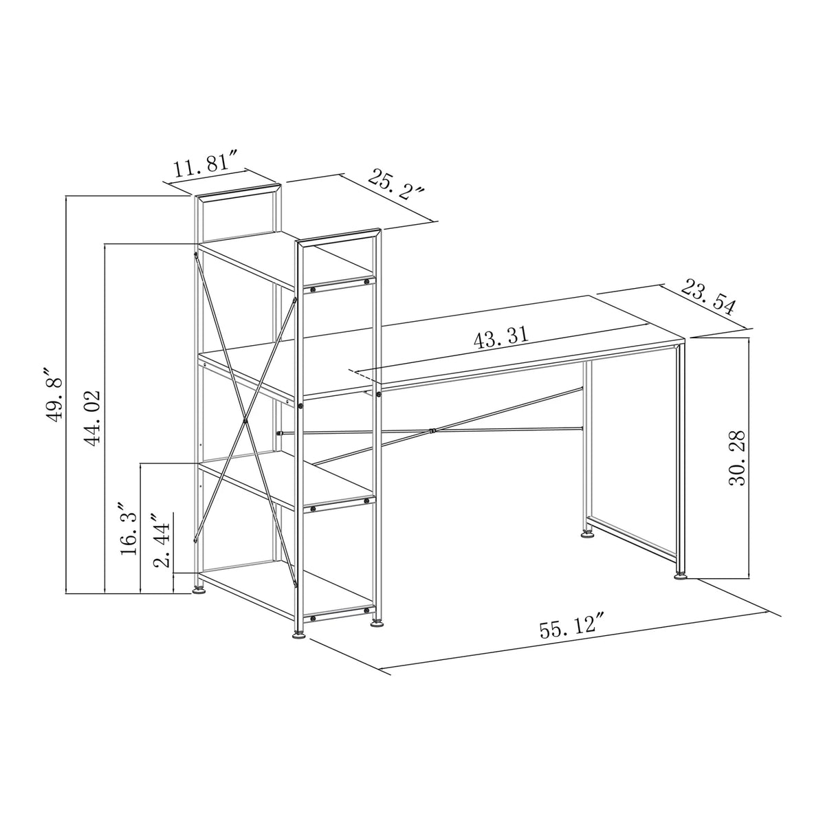 Gray Computer Desk With Storage Shelves D906