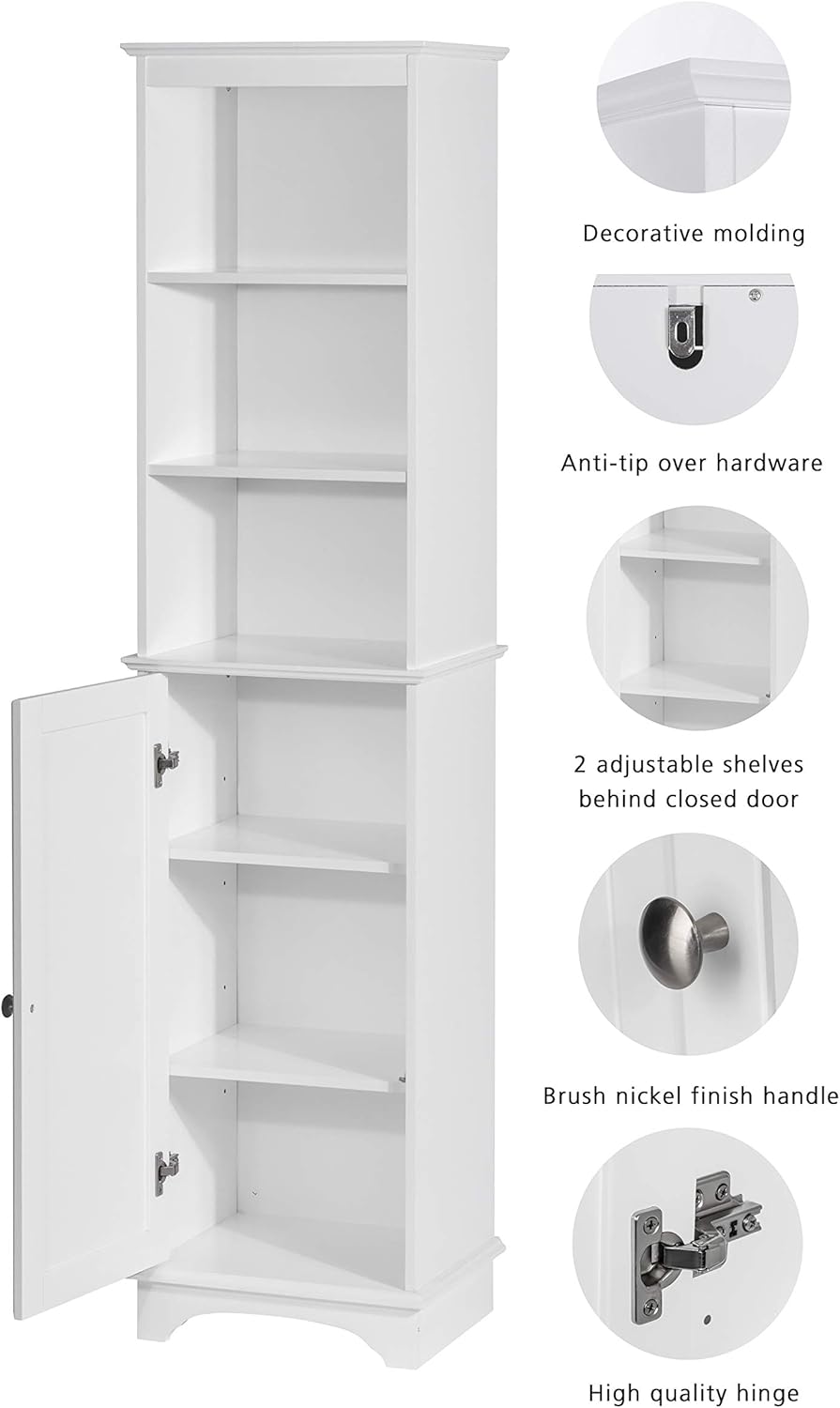 White Freestanding Storage Cabinet with Three Tier Shelves H155