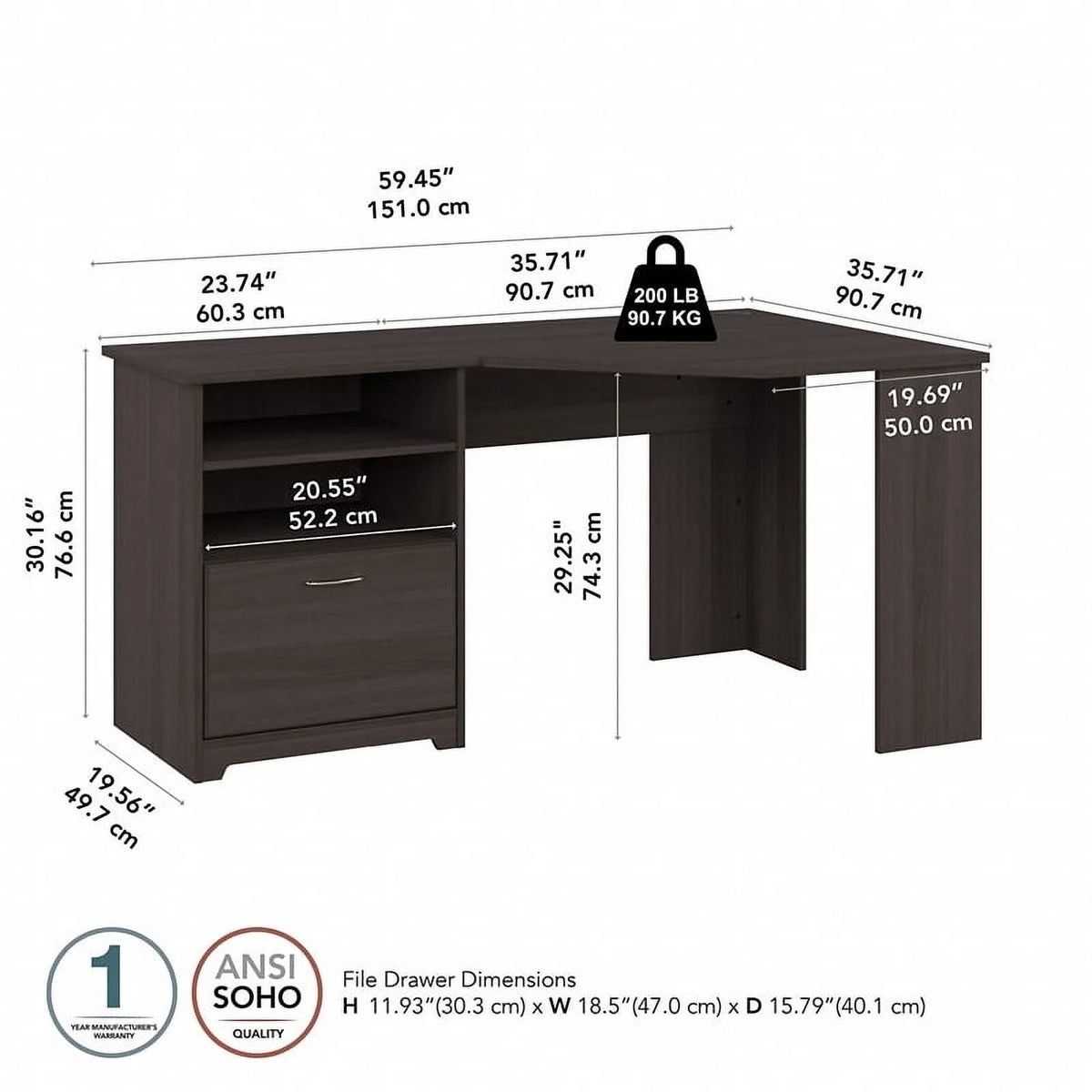 Heather Gray Engineered Wood Corner Desk C8163