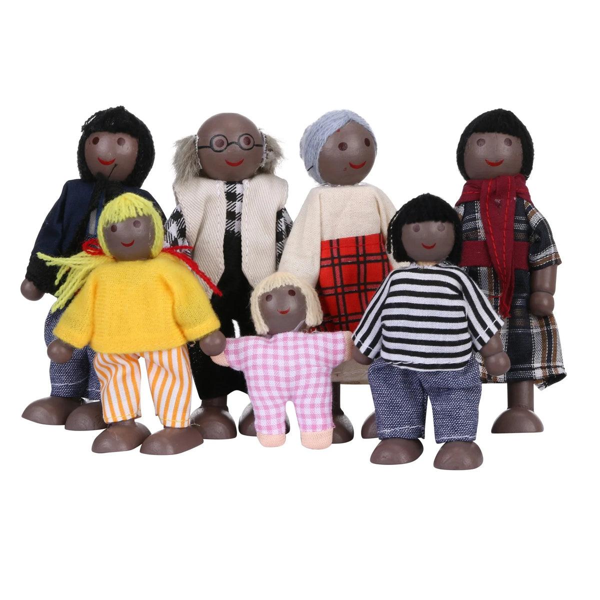 African Dolls Family Playset Wooden Figures Set of 7 F522306