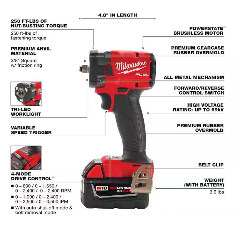 18V Lithium-Ion Brushless Cordless Compact Impact Wrench Kit U721413