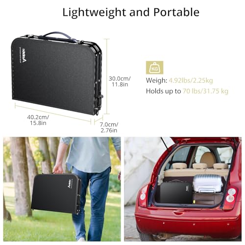 Folding Camping Table with Storage Net, Pure Black Aluminum 2ft Picnic Table 23.2" x 16" Outdoor Table Adjustable Height Max 26.4", Lightweight, Waterproof, Portable Handle for Travel Cooking D501909