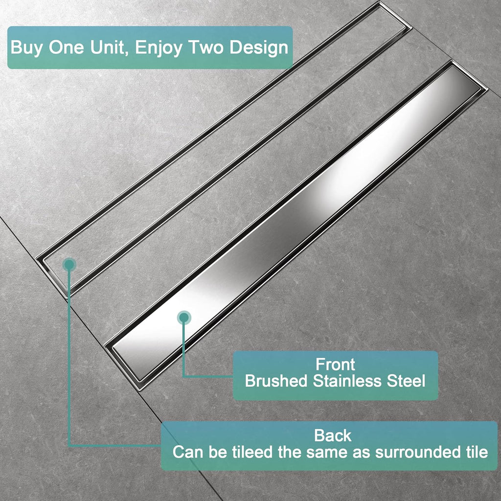 24 Inch Rectangle Shower Drain with Tile Insert Grate, Brushed 304 Stainless Steel, Pack of 2 L8500