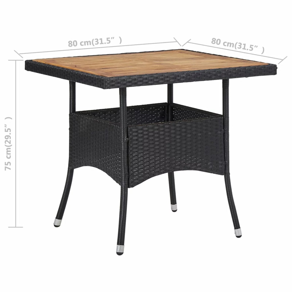 Acacia Wood Black Poly Rattan Patio Dining Table A10511