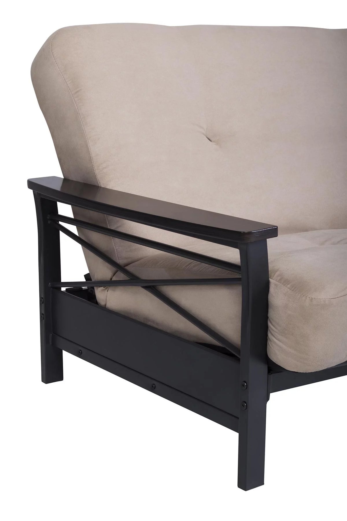 Full Size Metal Futon Frame with Espresso Wood Armrests J90837
