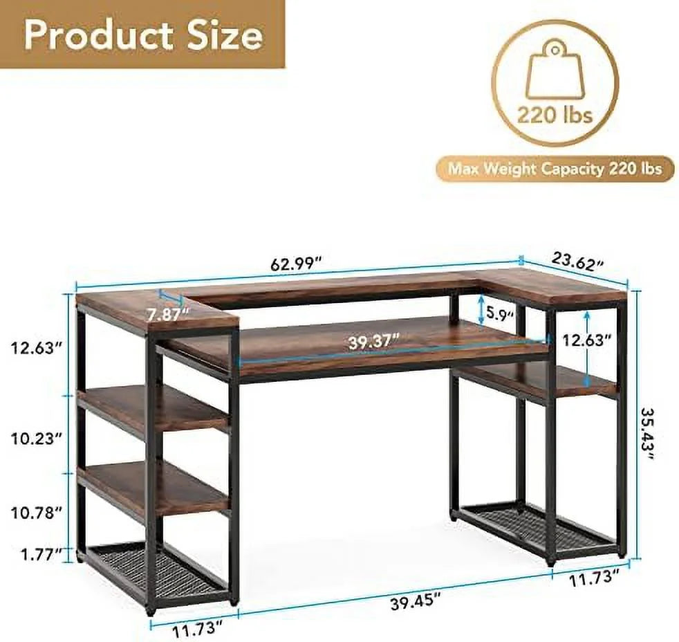 Brown Computer Desk with Monitor Shelf and CPU Stand N825
