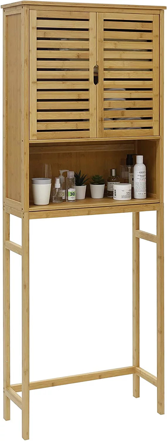 Bamboo Over-The-Toilet Storage Cabinet with Shelf and Cupboard S6792