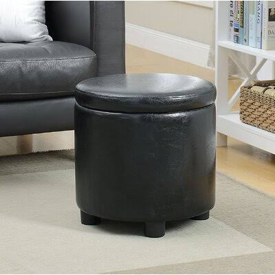 Black Faux Leather Round Storage Ottoman R958897