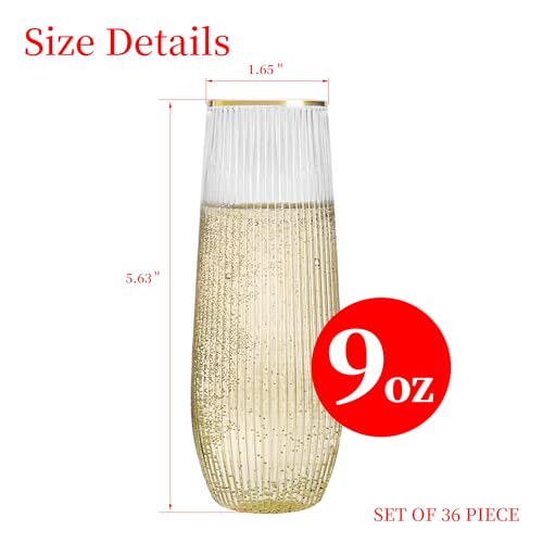 36pcs 9oz BPA-free Plastic Champagne Flutes with Gold Rim S523730