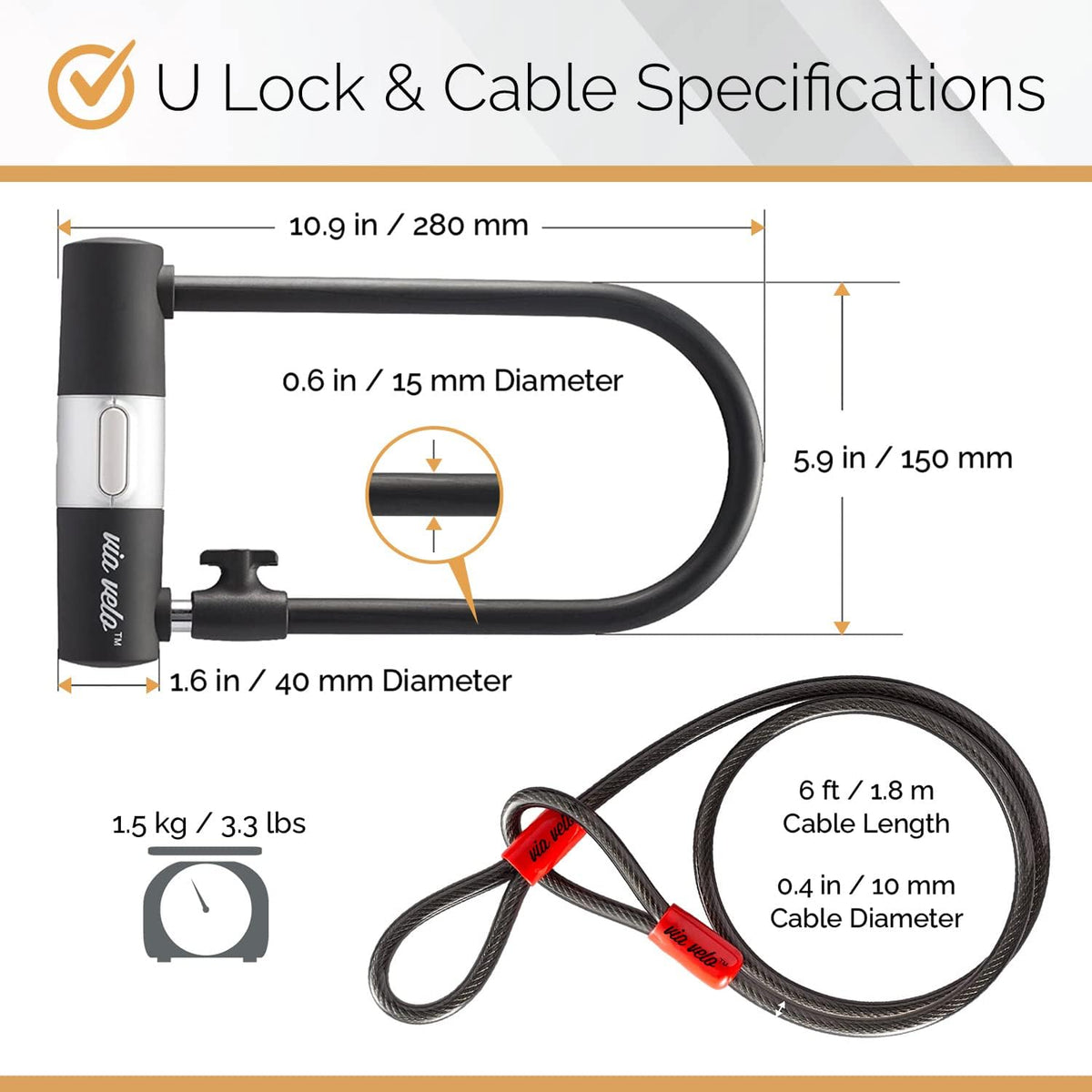 Heavy-Duty Hard Steel Folding Lock with U Lock and Cable M21503