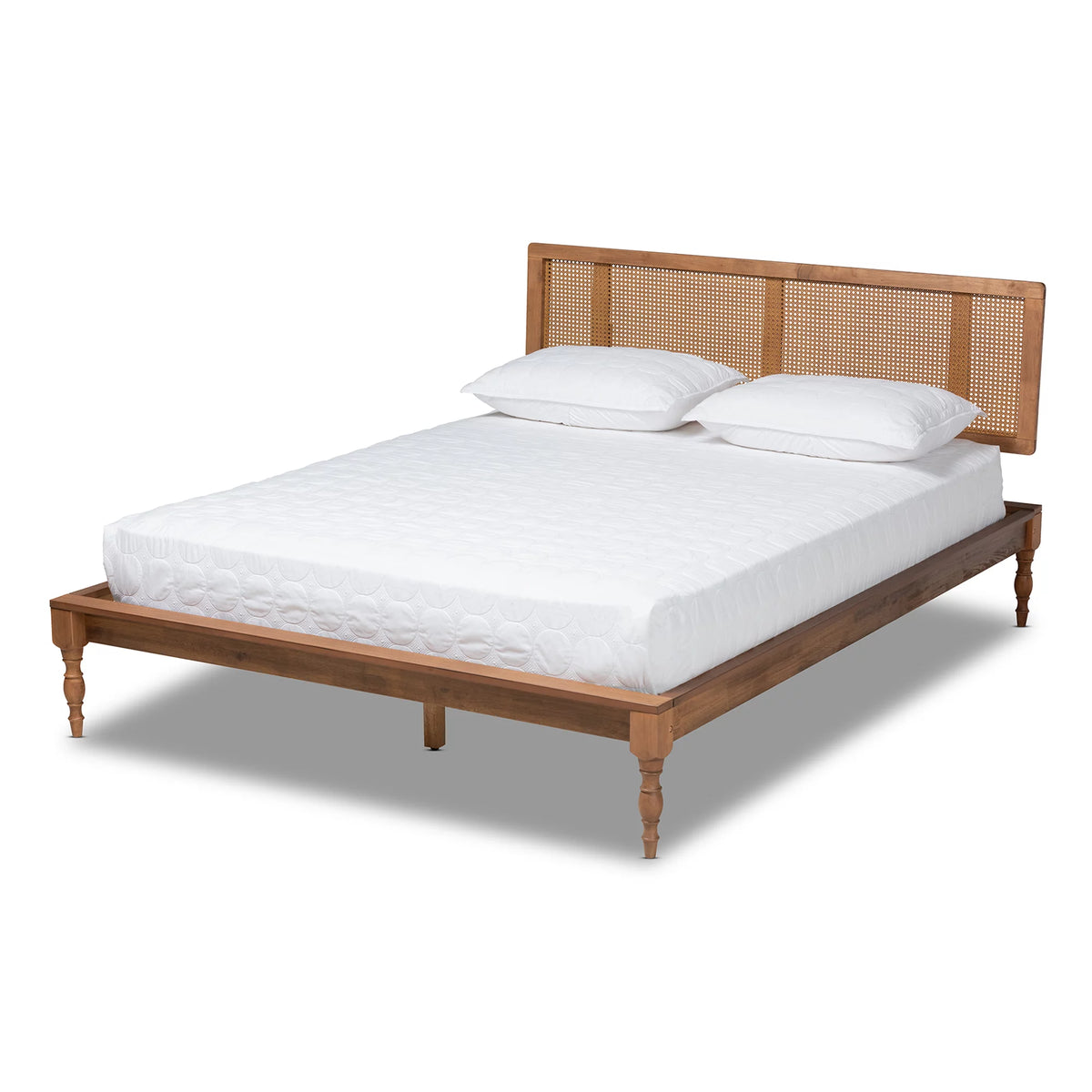 King Size Wood and Synthetic Rattan Platform Bed E901