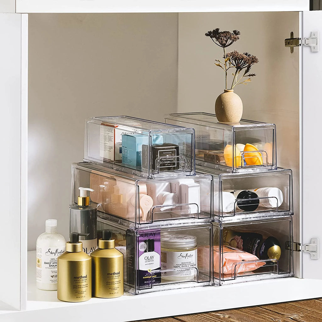 Clear Stackable Pull Out Refrigerator Organizer Bins (2 Pack | Small Wide) I545