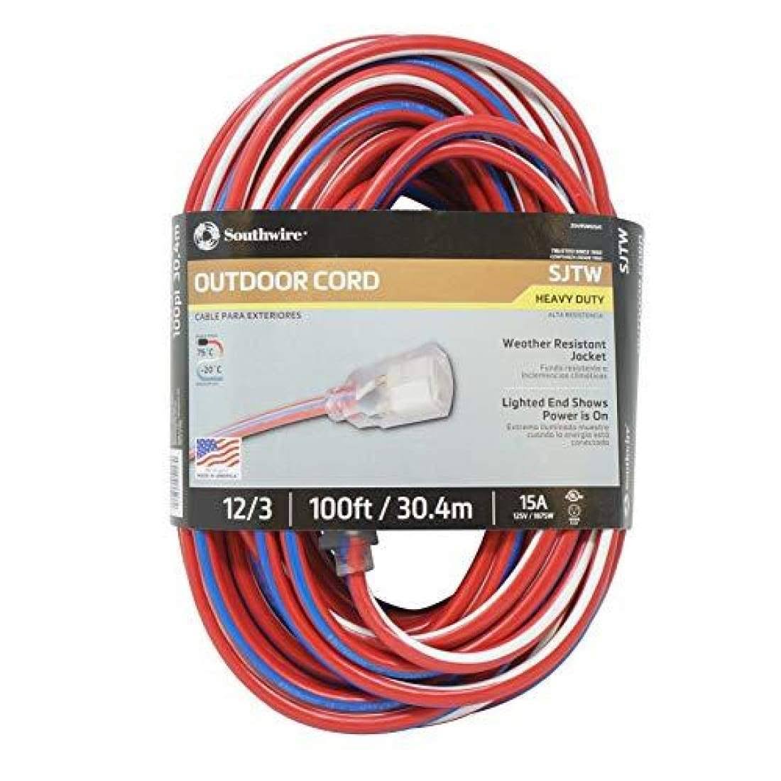 100-Feet 12/3 Extension Cord with Lighted End C655668