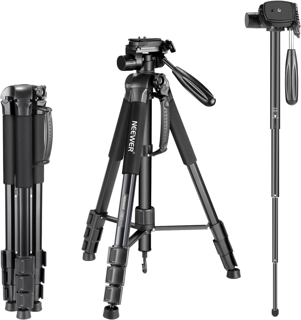 Portable Aluminum Alloy 2-in-1 Tripod Monopod with 3-Way Pan Head and Carrying Bag W51689