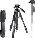 Portable Aluminum Alloy 2-in-1 Tripod Monopod with 3-Way Pan Head and Carrying Bag W51689