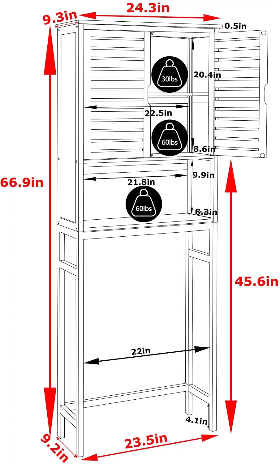 Bamboo Over-The-Toilet Storage Cabinet with Shelf and Cupboard S6792