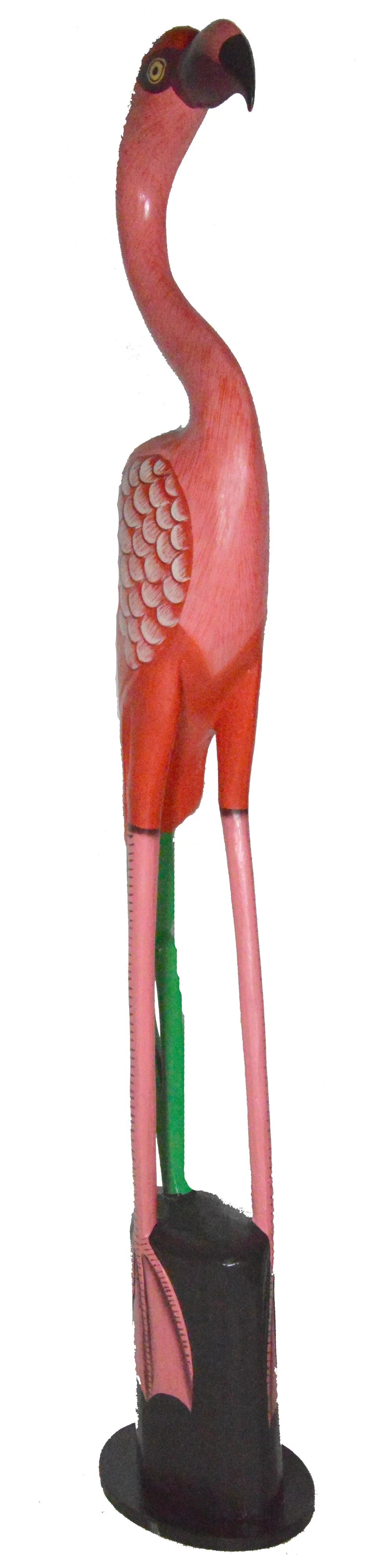 Hand Carved Wood Pink Flamingo Bird Sculpture Z287