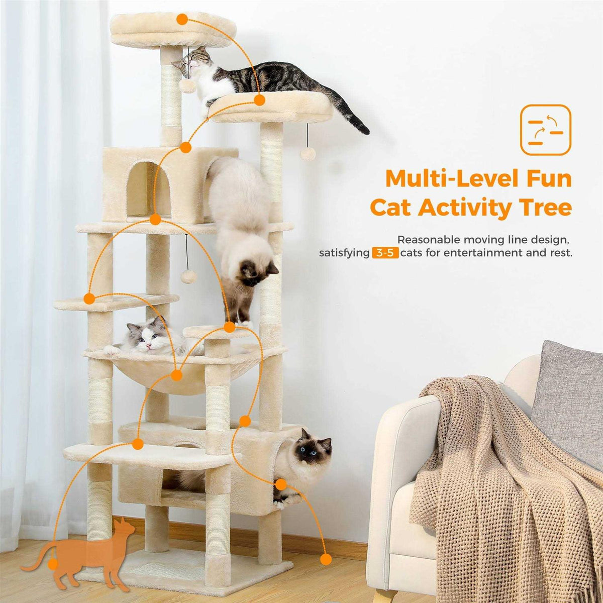 73 inch Multi Level Cat Tree with 7 Scratching Posts F343