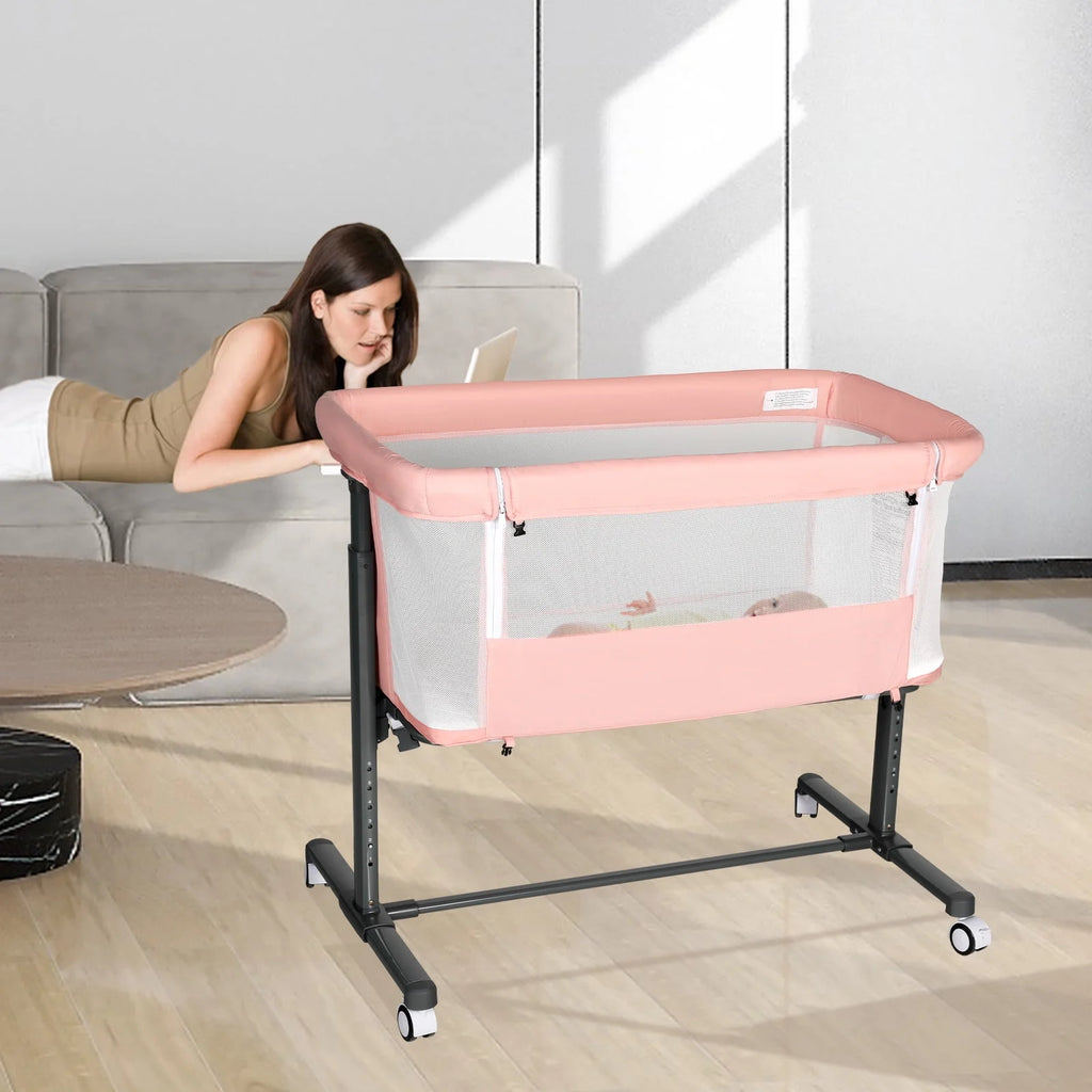 Baby Bassinet with Wheels Adjustable Bedside Sleeper Grey V28842