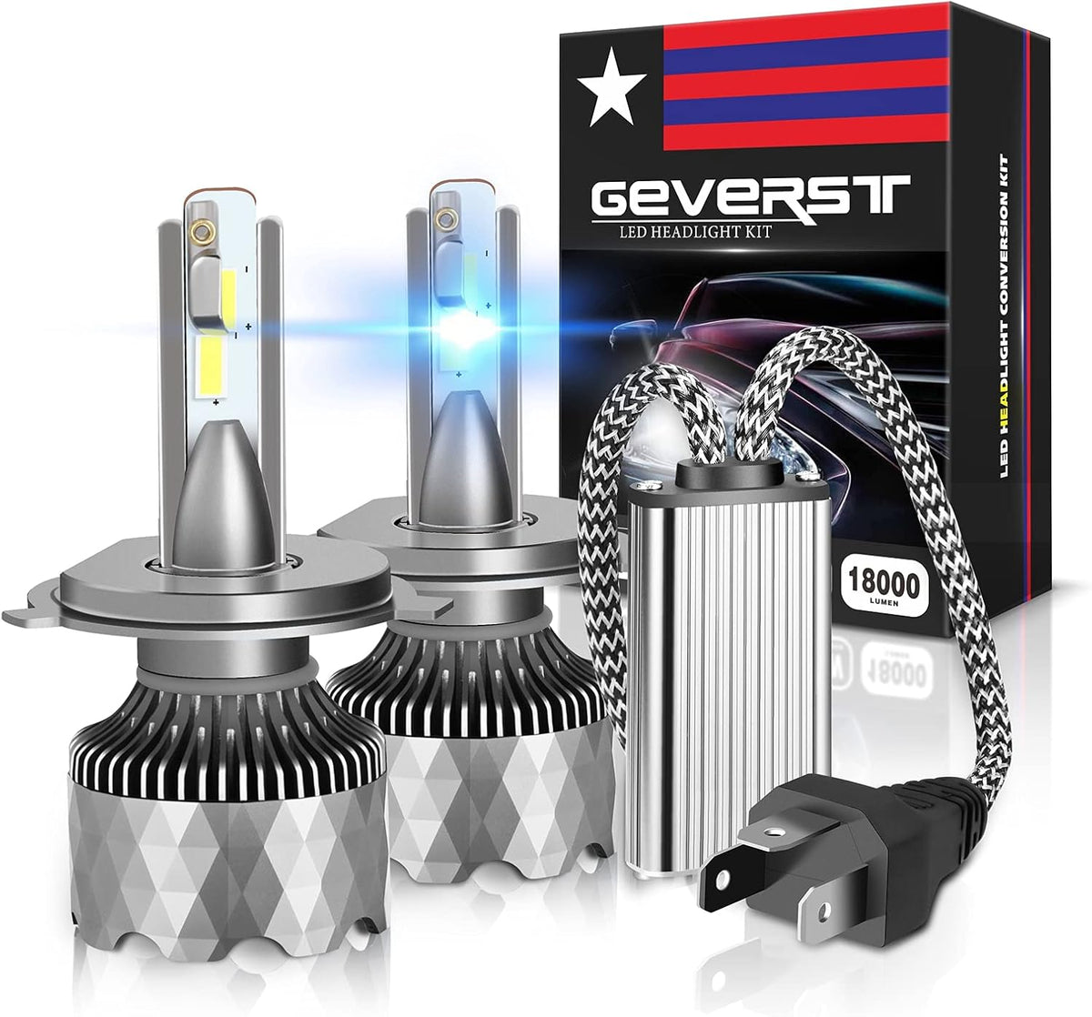 100W H4/9003 LED Headlight Bulbs 6000K Cool White IP68 Waterproof Conversion Kit, Pack of 2 L5343