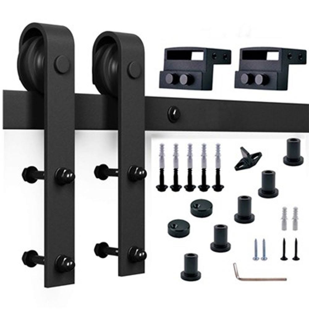 Paneled Wood Barn Door with Installation Hardware Kit - Dark Walnut L488393