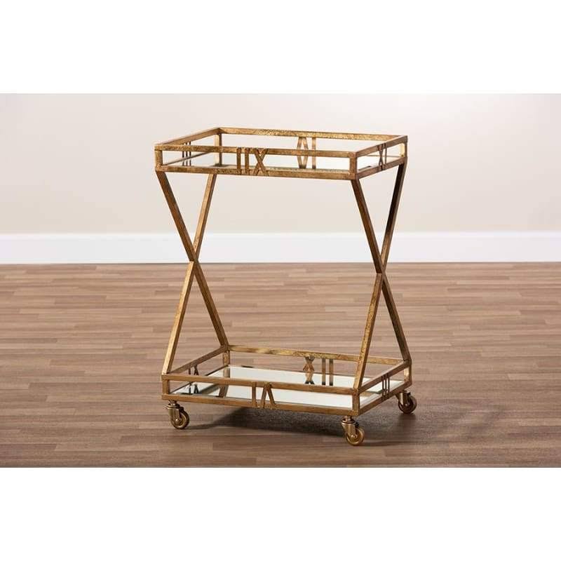 Antique Gold Finished 2-Tier Mobile Bar Cart H198165