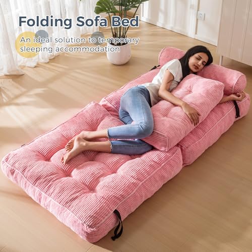 Pink Folding Sofa Bed with Pillow R716350
