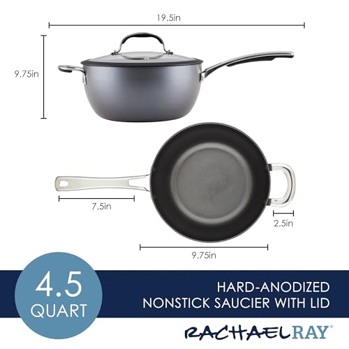 4.5 Quart Black Hard Anodized Nonstick Saucier Pan with Lid U6315