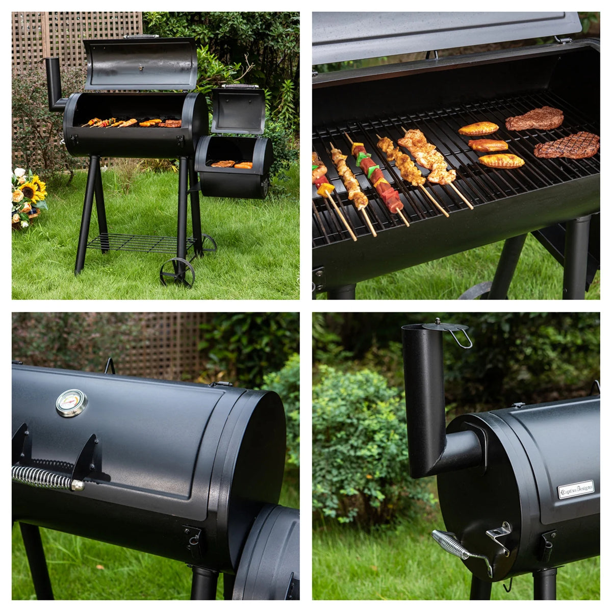28'' BBQ Charcoal Grill with Offset Smoker J385