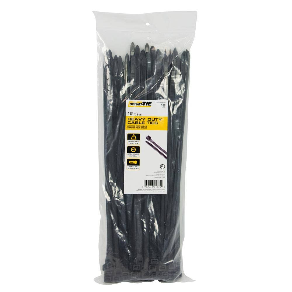 14 in. UV Black Heavy Duty Cable Tie, 100-Pack N788239