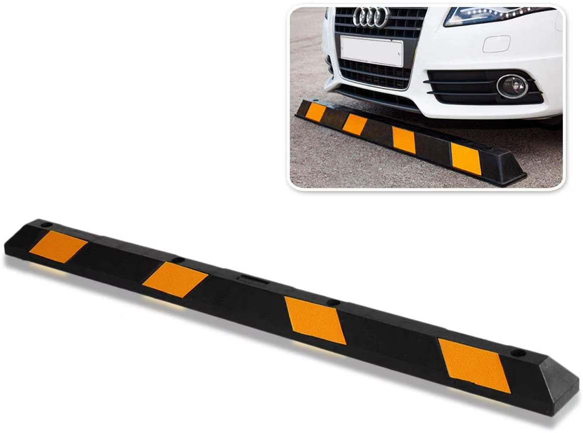 Rubber Parking Curb 72" Black Striped Wheel Stopper with Yellow Reflective Tape D100056