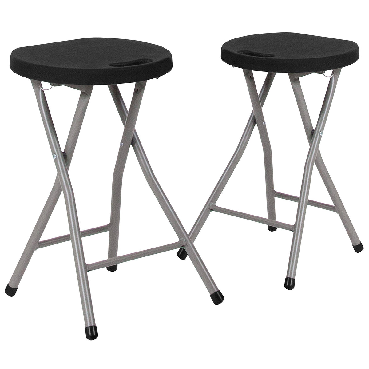 Foldable Stool with Black Plastic Seat and Titanium Frame R24124