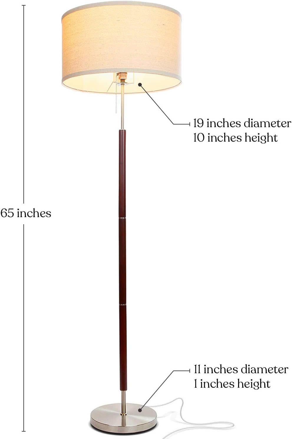 Floor Lamp with Drum Shade and Walnut Wood Finish Q30945