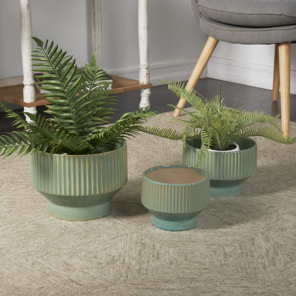 Green Ceramic Planter, 3 Count I813