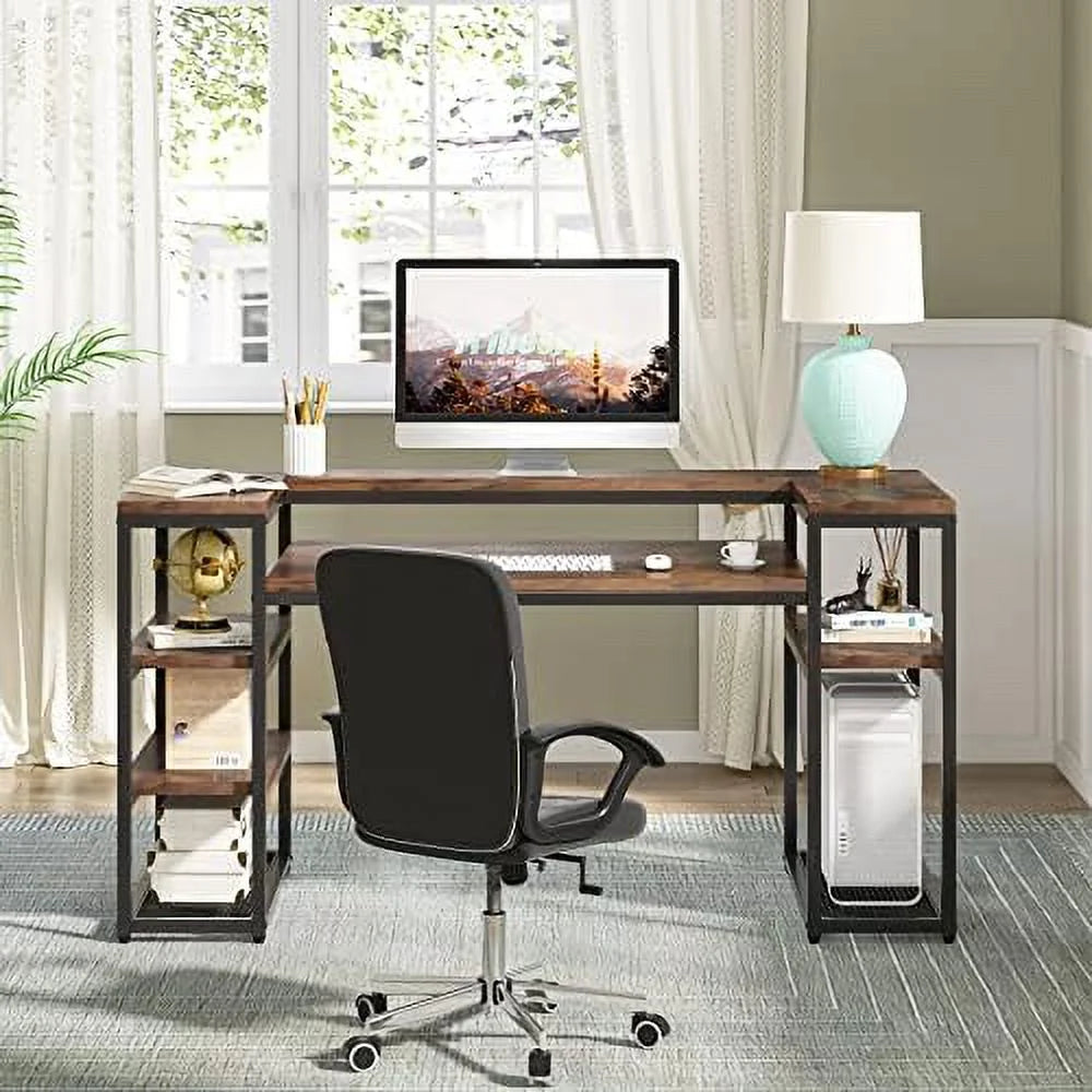 Brown Computer Desk with Monitor Shelf and CPU Stand N825