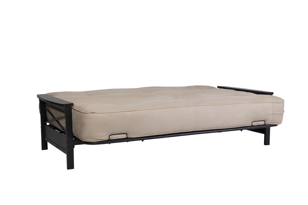 Full Size Metal Futon Frame with Espresso Wood Armrests J90837