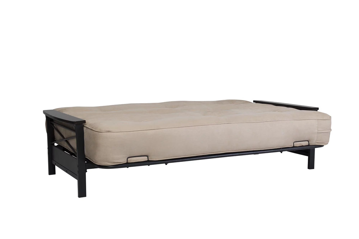 Full Size Metal Futon Frame with Espresso Wood Armrests J90837
