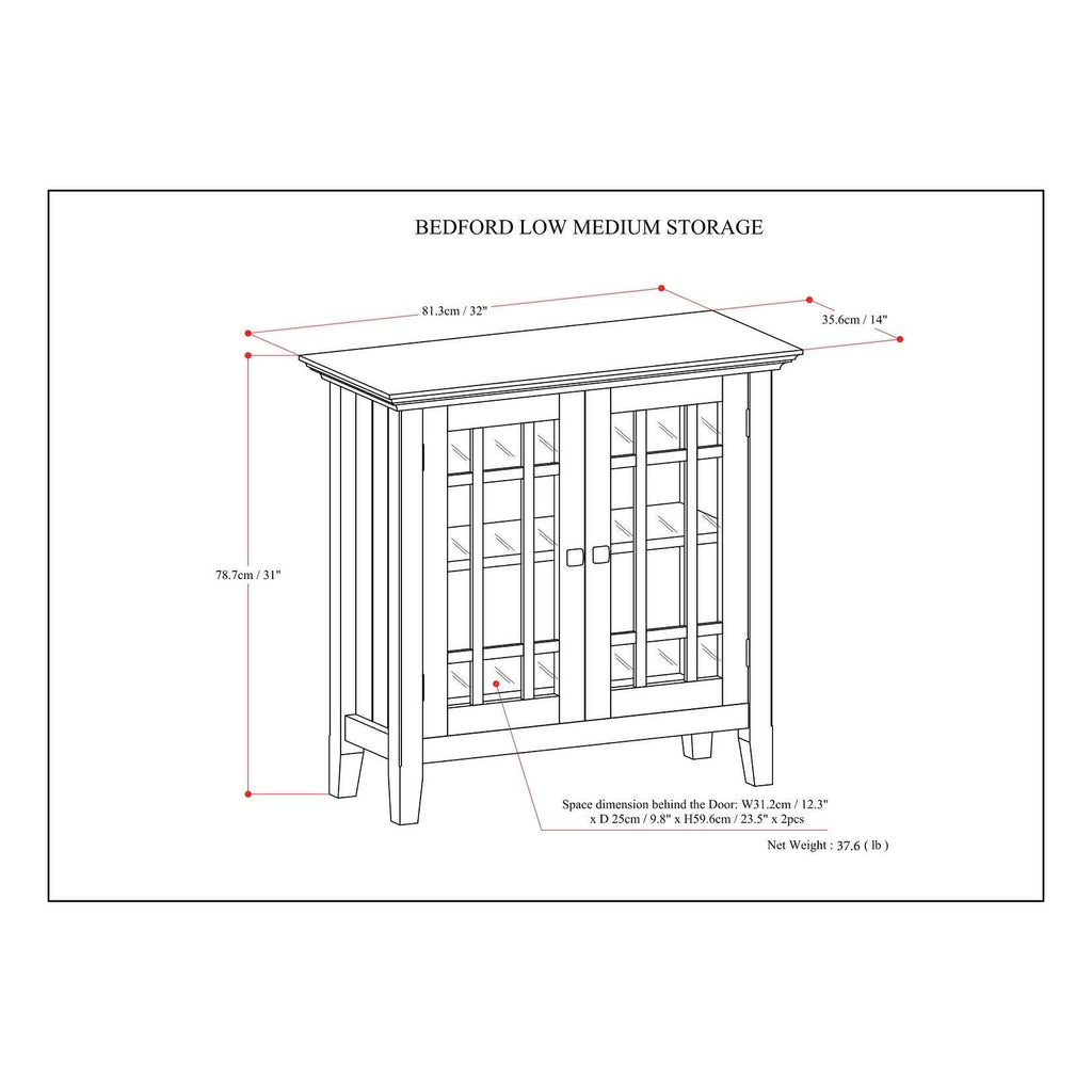 White Solid Wood Low Storage Media Cabinet X354380